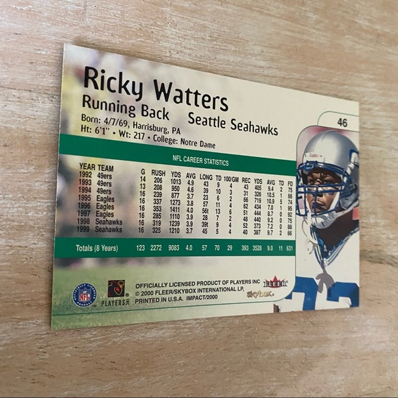 Ricky Watters RB Seahawks 2000 Card - Picture 2 of 4